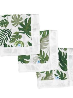 Little Unicorn Security Blankets 3 100% Cotton Muslin Satin Border Tropical Leaf